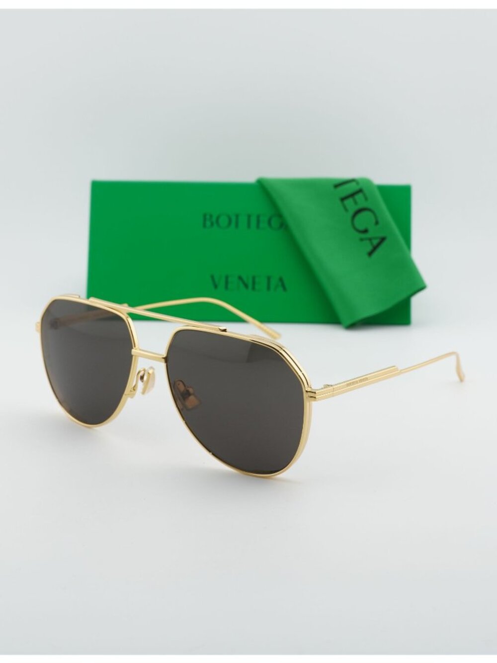 Bottega Veneta BV1465S 001 Aviator Sunglasses - Gold / Grey